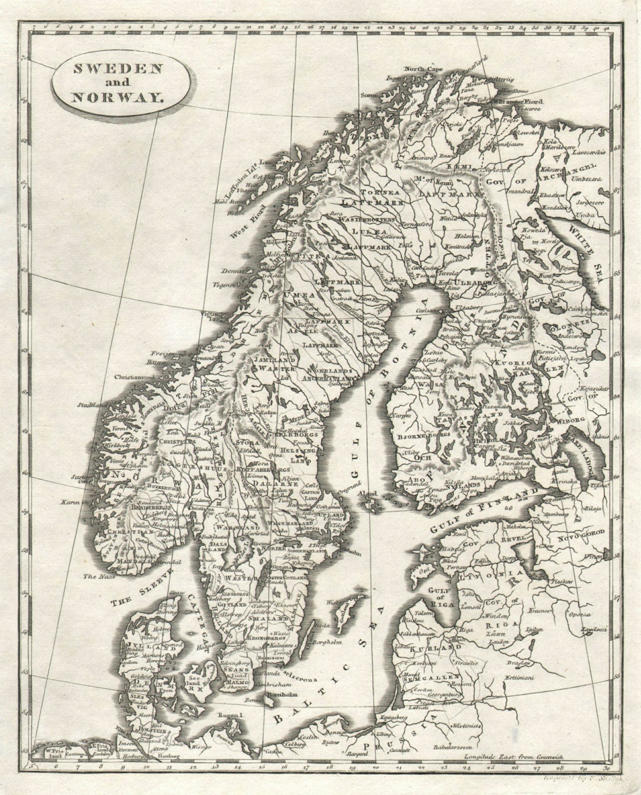 Sweden and Norway by Arrowsmith & Lewis. Scandinavia & Finland 1812 old map